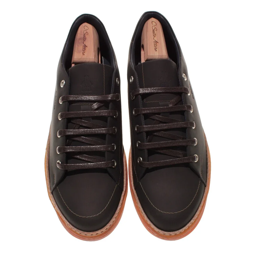 Di Bianco NWB Lace Up Sneakers Size 10 US in Dark Brown Made in Italy